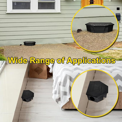 Qualirey 4 Pcs Rat Bait Station with Keys 13.58 x 8.98 x 3.35 Inch Rodent Station Rat Traps, Keeps Children and Pets Safe Indoor and Outdoor, Bait Not Included (Black)
