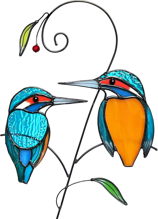 Kingfisher (1 Pair) Stained Glass Birds Suncatcher for Mom, Grandma, Women - Real Glass Window