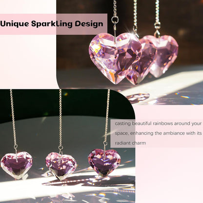 H&D HYALINE & DORA Pink Heart Crystals Suncatcher Hanging Heart Sun Catcher with Chain Pendant Ornament for Window Home Garden Christmas Tree Party Wedding Decor(3 Pack)