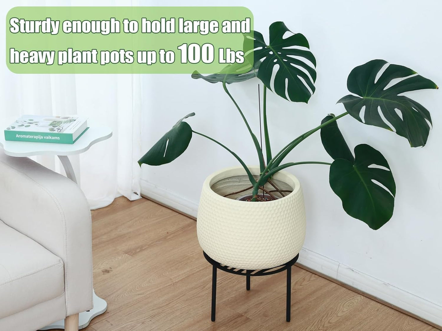 5-Pack 12” Heavy-duty Metal Plant Stands Large Flower Pot Holder for Indoor Outdoor Rust-proof Iron Potted Planter Stand Modern Round Corner Stand Shelf for Living Room Patio Garden Yard, Black