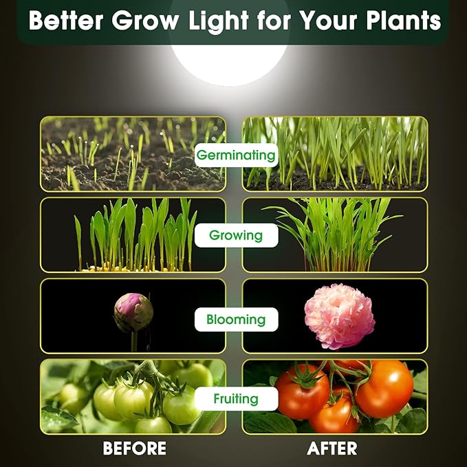 Grow Light Bulbs 5000K, LED Grow Light Bulb A19, Full Spectrum Light Bulb, Grow Bulb E26 Base, 11W Plant Light Bulbs 100W Equivalent, Grow Light Bulb for Indoor Plants, Flowers, Greenhouse, 2 Pack