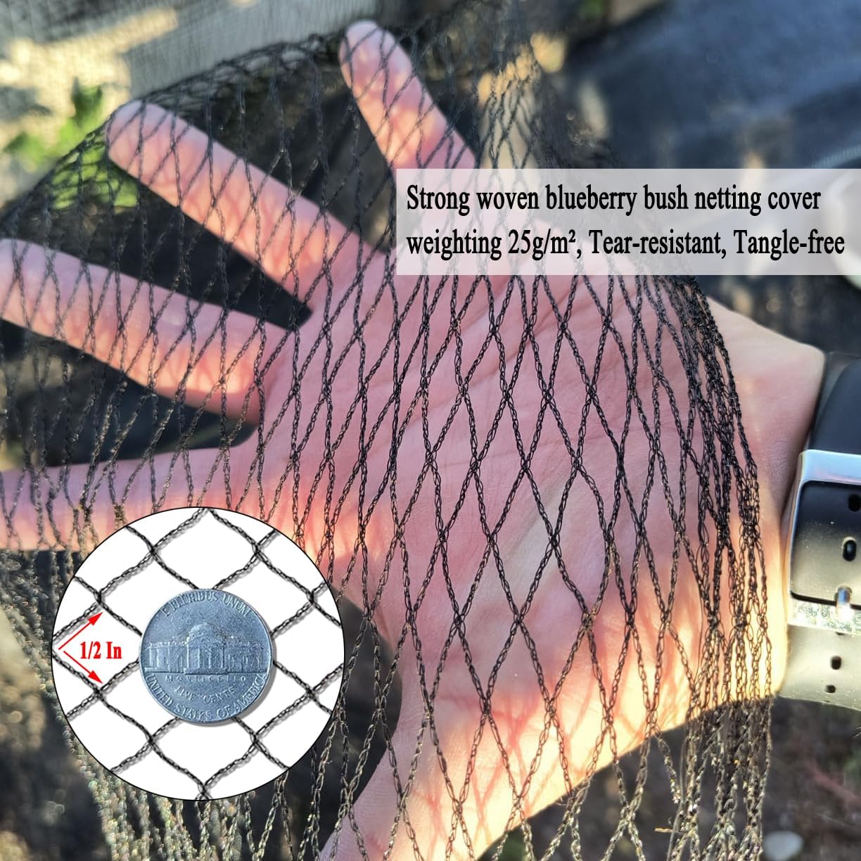 Junflying Bird Netting, 15x40 FT – 1/2" Mesh, Woven Black Netting for Garden Protection with Ties, Protects Vegetables, Fruit Trees, Blueberry Bushes & Strawberry Plants