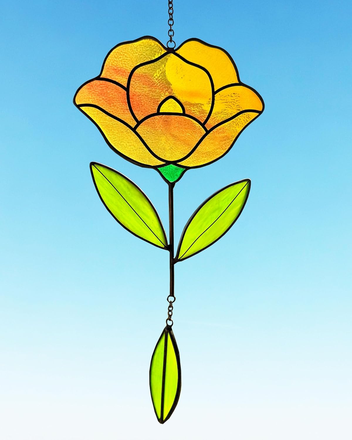 Flower Suncatchers, Stained Glass Window Hangings, Garden Suncatchers for Window and Wall Decor (B-Yellow)