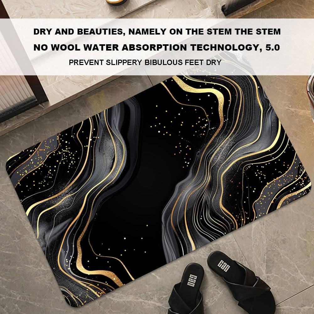 Bath Mat-Bathroom Rug，Black and Gold Abstract Marble-Absorbent Non Slip Quick Dry Stain Resistant Easy to Clean Care Shower Rug for Bathtub Shower Room 20×31Inch (50 * 80cm)