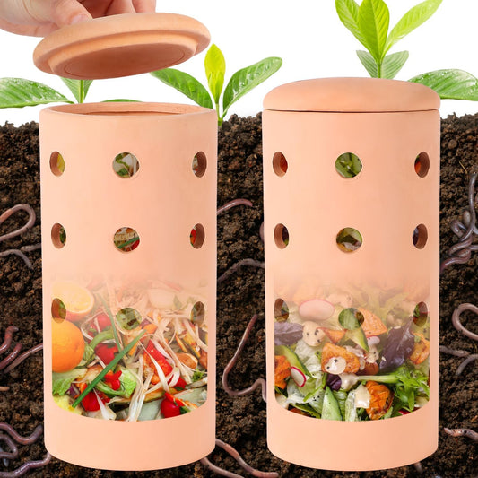 2pcs Underground Compost Bin 10 * 4.13 * 4.13Inch Garden Worm Farm Outdoor for Organic Refuse Red