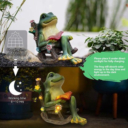 Solar Garden Statues Miniature Frog Figurine Thanksgiving Decor with Succulents and 7 LED Lights Outdoor for Patio Yard Balcony Lawn - Unique Housewarming Birthday Gifts for Women Mom Family Friends