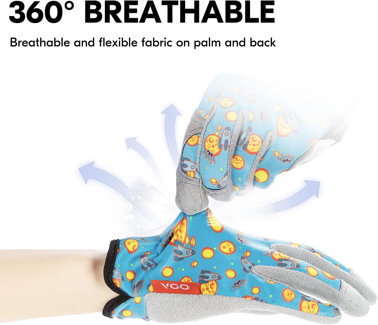 Vgo... 1-Pair Age 4-5 Kids Gardening Gloves,Children Yard Work Gloves,Toddlers,Boys,Girls(Size S, Blue Plane, KID-MF7362)