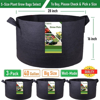 3-Pack 40 Gallon Thickened Plant Grow Bags Large (28x16 in) Heavy Duty Garden Bag Fabric Plant Pots for Potato,Tomato Planter,Herbs Veggies Planting,Flower Pots,Barrel Planter,Yard Waste Bag,Leaf Bags