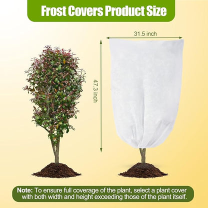 4 Pack Winter Plant Covers Freeze Protection, Frost Covers with Zipper Drawstring, Warm Plant Protection Cover Bags, Outdoor Winter Frost Cold Weather Shrubs Trees Jacket Covers (31.5" x 47.3",White)