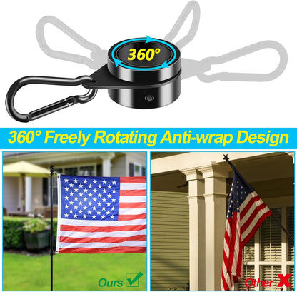 1" Black Flag Pole Rings, 2 Pcs Anti Wrap Aluminum Alloy Flag Pole Clip Swivels, 360° Rotating Flagpole Flag Mounting Ring Clips, Spinning Flag Pole Kit for 0.75-1.02" Diameter (1 Inch, Black)