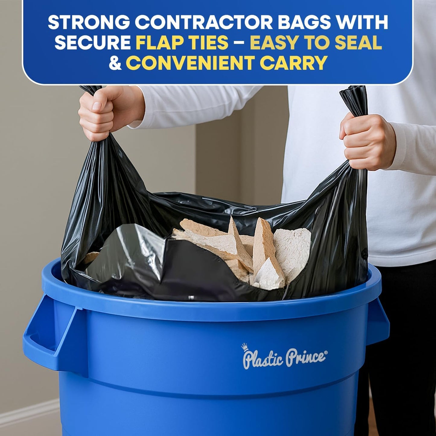 Heavy Duty Contractor Bags 42 Gallon with Flap Ties Trash Bags 3 Mil for Industrial Commercial Use 32 x 45 Yard Waste Bags, Black Pack of 20
