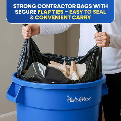 Contractor Bags 42 Gallon 3 Mil with Flap Ties Heavy Duty Trash Bags for Industrial Commercial Use 32 x 45 Yard Waste Bags, Black Pack of 120, 6 Boxes of 20 Bags