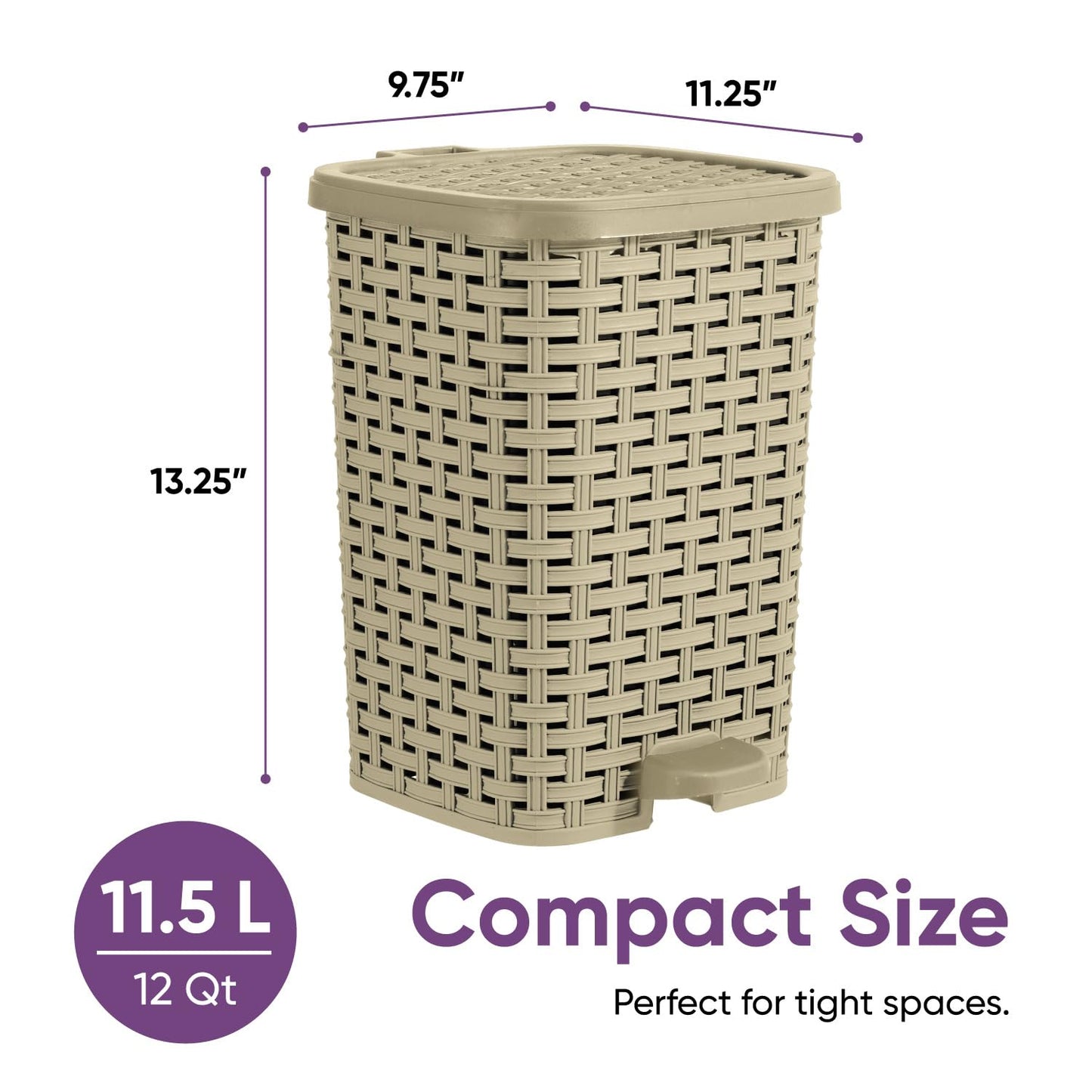 Superior Performance Inc 3.1 Gal. Rattan Style Compact Trash Can (Beige and Brown)