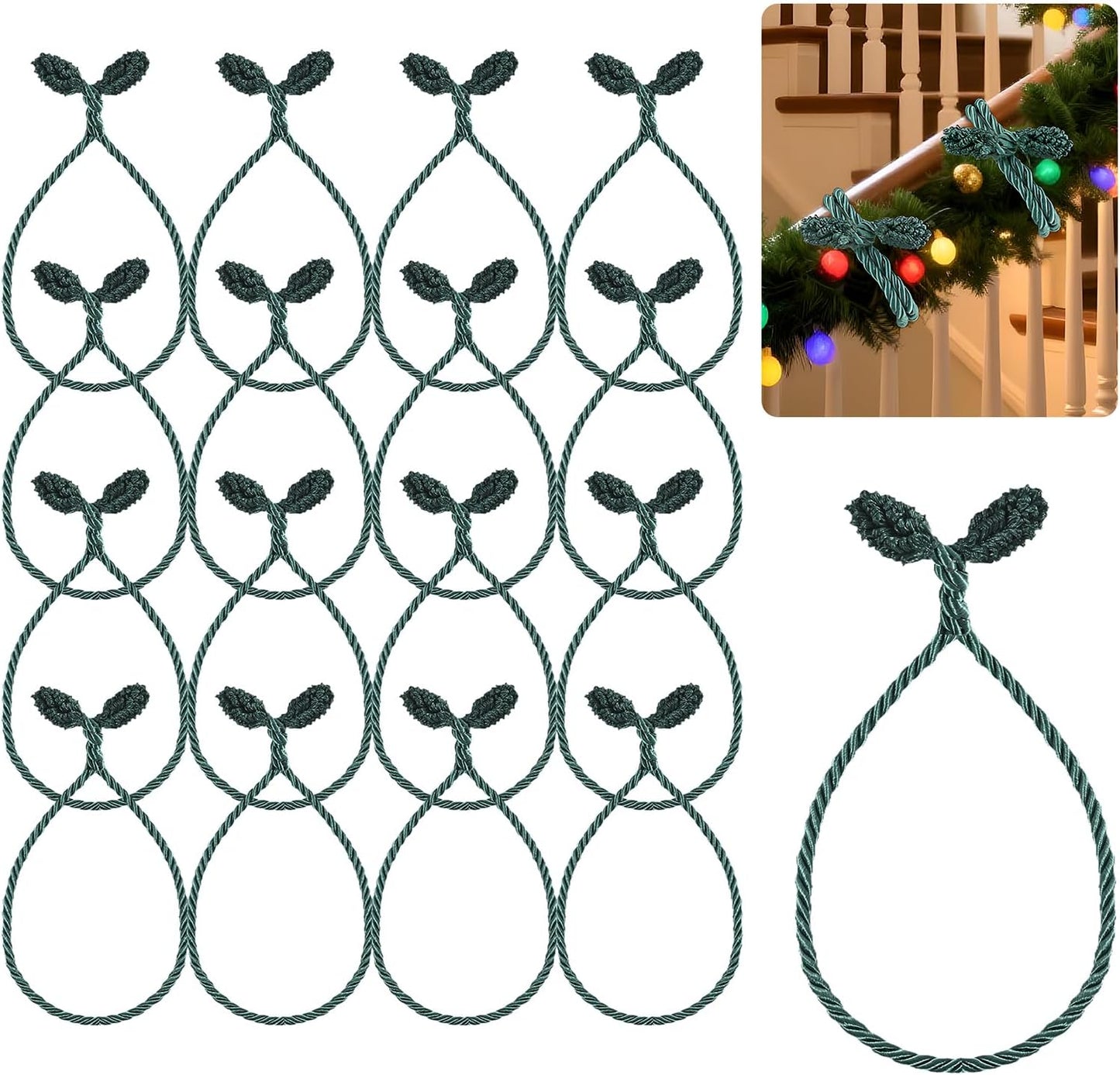 Christmas Garland Ties, 16Pcs 20in Garland Twist Ties for Banister, Reusable and Flexible Decorative Twist Tie for Home Decorations and Holiday Craft Gift Wrapping - Green