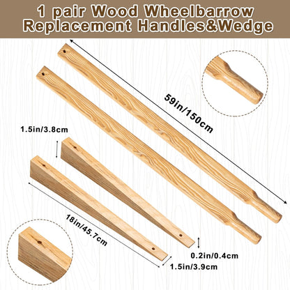 WILLBOND Wheel Barrow Handles Wood Replacement 59'' Wheelbarrow Handles Kit with 2 Wheelbarrow Wedge Heavy Duty Wood with Tough Seal Coat and Pre Drilled Holes for Wheelbarrows, Easy Install