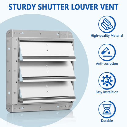 12 Inch Galvanized Shutter Exhaust Louver Vent, Automatic Gravity Shutter Louver Vent for Home Attics, Workshops, Barn, Greenhouse (Motor&Blades are not Included)