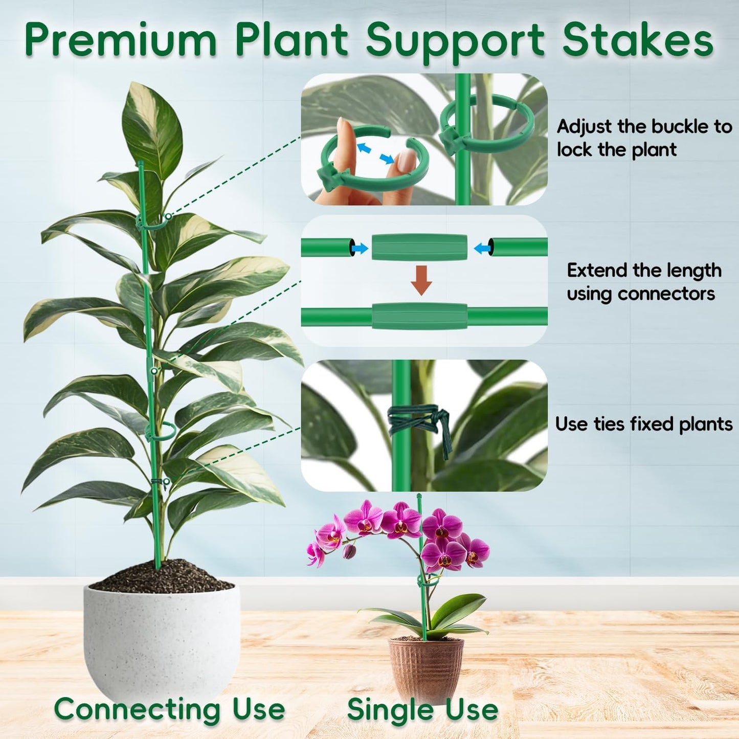Plant Stakes, 20Pcs Plant Support Stakes Extended to 3ft 4ft 5ft, BOVITRO Garden Stake with Clips for Indoor Outdoor Plants, Orchid Sticks, Tomato Amaryllis Vegetable Stakes for Garden (14.2Inch)