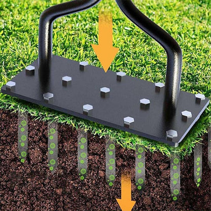 Lawn Aerator Tool, 2-in-1 Spike Manual Core Aerator Lawn Tool with 15 Iron Spikes, Gardening Hand Tools, Grass Plugger Yard Aerators for Garden Yard Lawns Soil Care, Revives Lawns Health(Black)