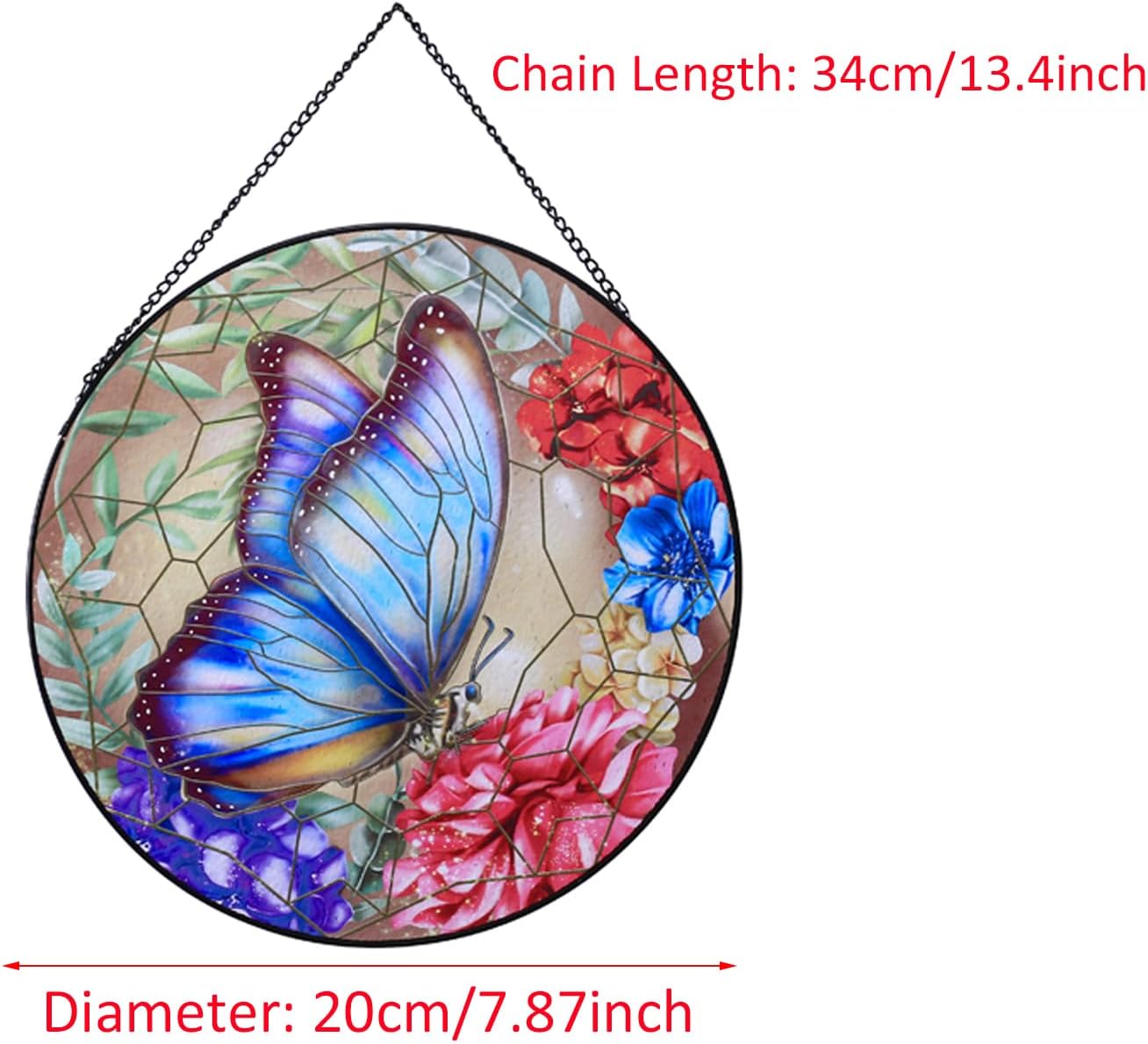 Butterfly Hanging Stained Glass for Windows,20cm/7.87inch Hand-Painted Sun Catcher Garden Hangings Christmas Mother's Day, Valentine's Day Ornaments Festival Gift (B Style)