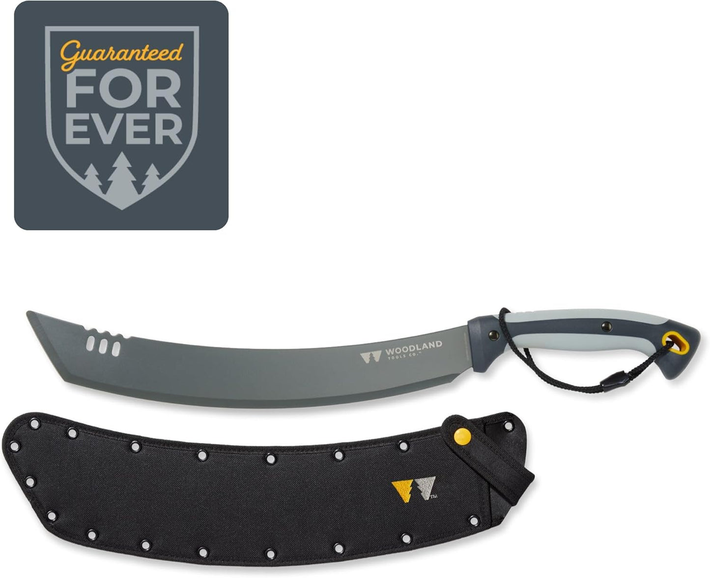 Woodland Tools Heavy Duty Machete – 16 Inch Curved Parang Blade with Full Tang, Ergonomic Handle, and Ballistic Nylon Sheath – Manual Brush Cutter for Thick Vegetation and Trail Clearing