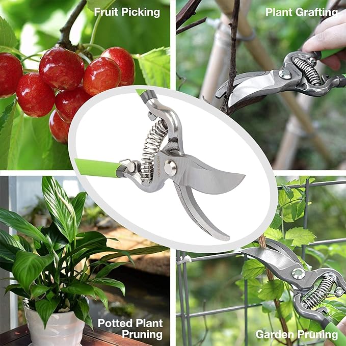 WORKPRO 2-Piece Pruning Shears Set, Drop Forged 8" Bypass Garden Shears and 8'' Handing Pruner with Steel Straight Blade