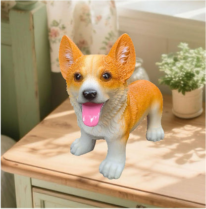 Resin Corgi Statue - Hand Painted & Fade Resistance & Weatherproof- Long Durability for Indoor and Outdoor - Garden Ornament