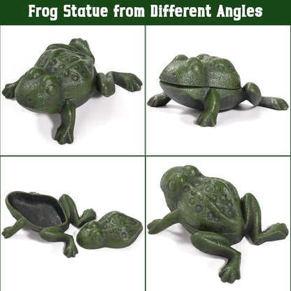 Cast Iron Frog Key Hider, Decorative Outdoor Hidden Keys Holder, Small Frog Statue and Key Hiders Outside, Animal Shaped Garden Spare Keys Storage for Indoor Yard Patio Decor, Green