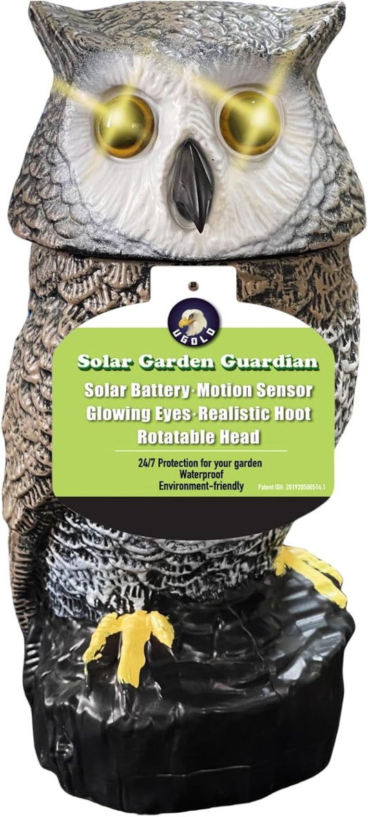 Solar Powered Garden Owl with Motion Detection, Rotating Head, Realistic Hoots and Silent Mode