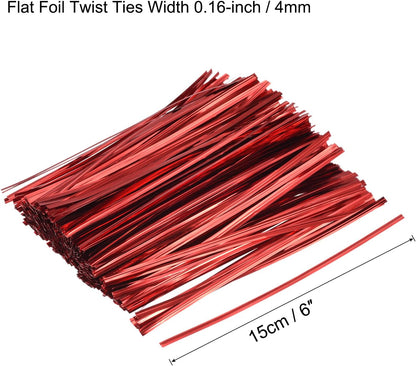 MECCANIXITY Foil Twist Ties 6" 15cm Metallic Plastic Closure Tie for Tying Bread, Candy, Cookies, Gift Bags Arts Crafts Ties Red Pack of 750