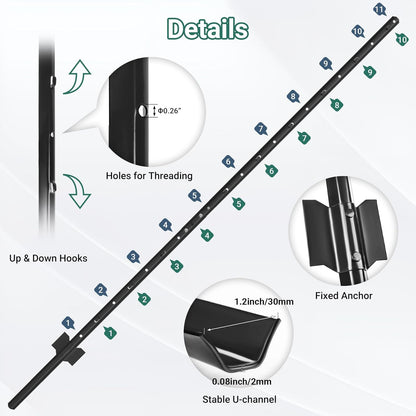 Fence Posts 6 Ft - 8 Pack, Requires Manual Assembly, Heavy Duty Metal Fence Post, No Dig U Post for Farm, Garden, Orchard and Outdoor Wire Fencing (Black)