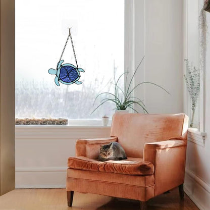 Sea Turtle Stained Glass Window Hangings, Turtle Wall Art for Bathroom, Living Room, Sea Life Birthday Gift for Mom, Grandma, Friends
