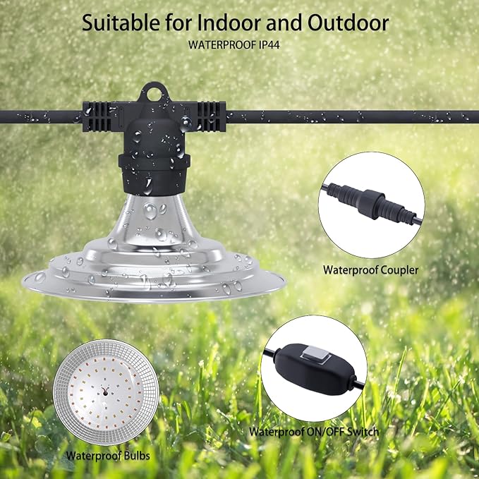 12-Light Outdoor LED Grow Lights – Waterproof Full Spectrum Greenhouse Lights for Plants, 41FT Adjustable String Lights with 576 LEDs, E26 Base Bulbs, IP44 Waterproof for Garden, Farm, Yard