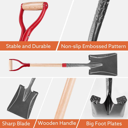 Heavy Duty Short Handle Square Flat Transfer Shovel for Gardening,Yard Work,Farming,Construction, 43 inches
