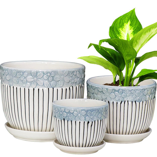 Hlukana Ceramic Plant Pots Set of 3, 6.75/5.6/4.2 inch Planters with Drainage Holes and Saucer