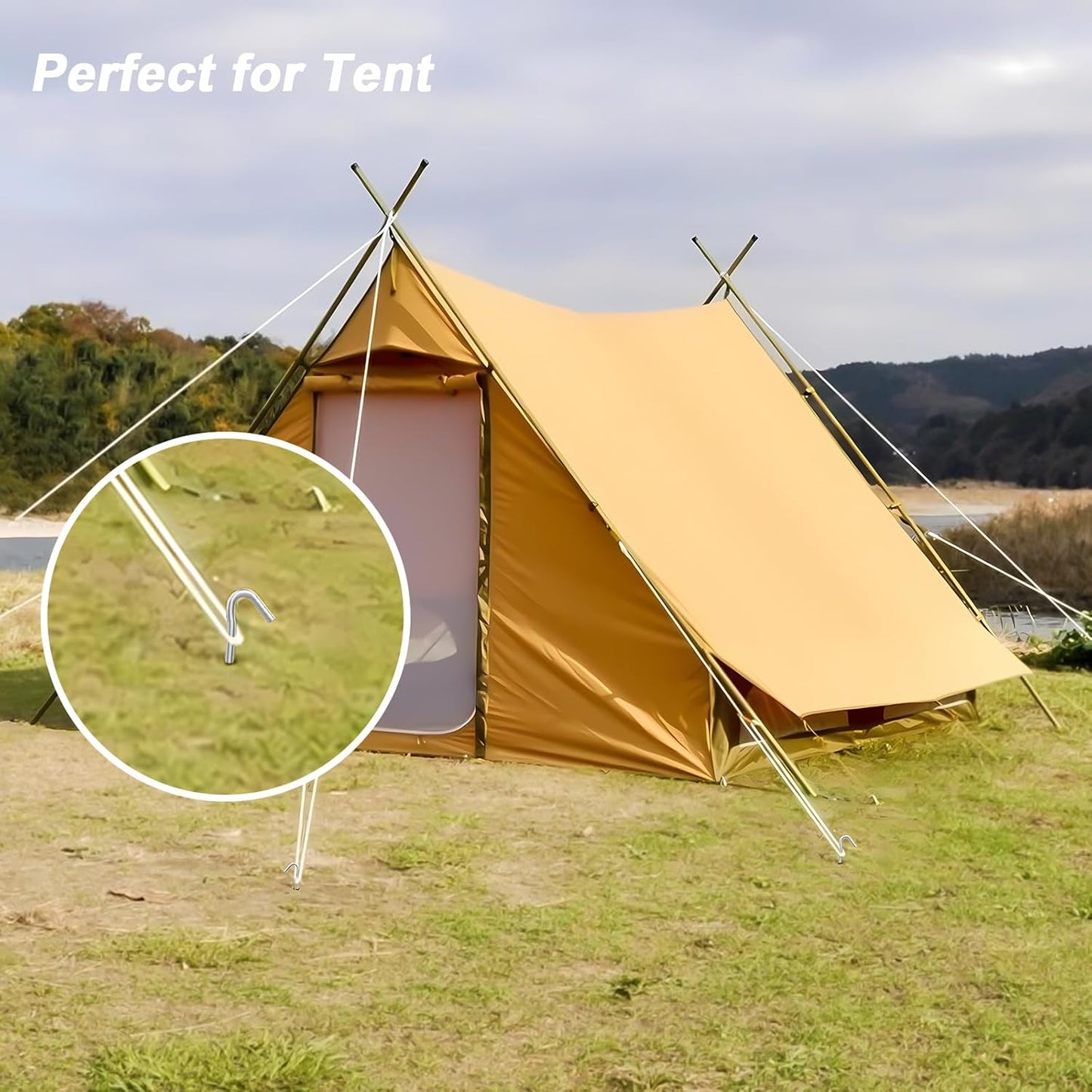 AAGUT Tent Stakes Heavy Duty Metal 9 Inch, 25 Pack Rust-Resistant Galvanized Steel Camping Stake Garden Edging Fence Hooks Yard Tent Pegs for Inflatable, Tarp, Outdoor Christmas Decorations