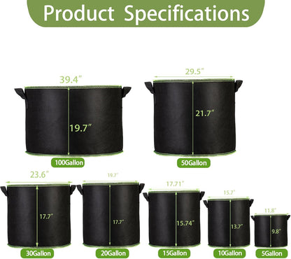 3-Pack 15 Gallon Plant Grow Bags, Thickened Nonwoven Fabric Pots with Handles,Durable Garden Planters Aeration Gardening Container to for Plants, Vegetables, and Flowers