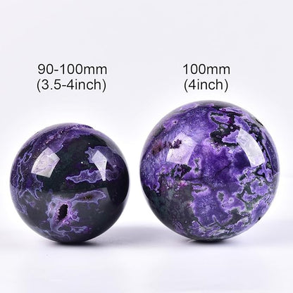 JIC Gem Purple Moss Agate Crystal Sphere Large Quartz Crystal Ball with Stand Healing Ornament Witchcraft Meditation Decor 3.5-4 inch(90-100mm)