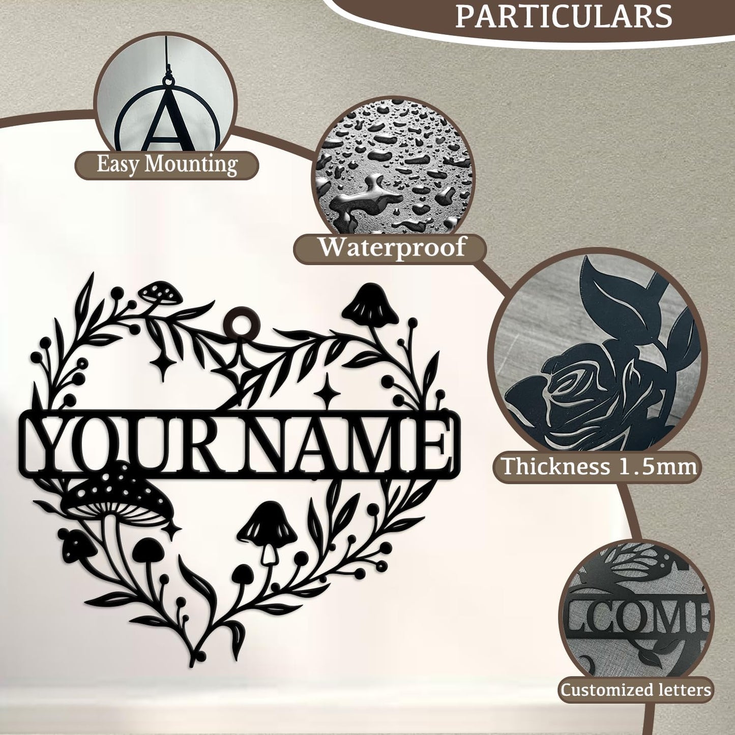 Personalized Customize Name Fantasy Mushroom Wonderland Wind Chime, Metal Iron 37 Inch Outdoor Memorial Gift for Garden Yard Patio Home Decor, Black (Style F)