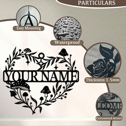 Personalized Customize Name Fantasy Mushroom Wonderland Wind Chime, Metal Iron 37 Inch Outdoor Memorial Gift for Garden Yard Patio Home Decor, Black (Style F)