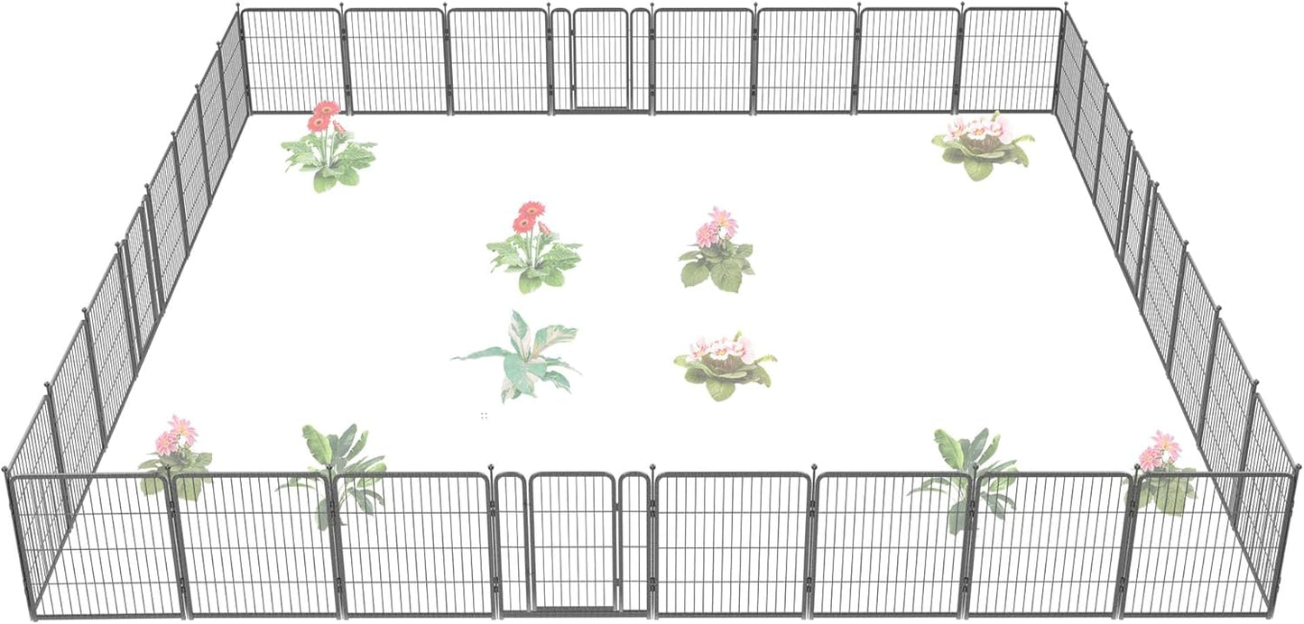 FXW Garden Fence Outdoor for The Yard – 32in(H) x 72.9ft(L) Heavy Duty Metal Animal Barrier for Dog and Rabbit, Decorative Dog Fence, 32 Panels, Silver