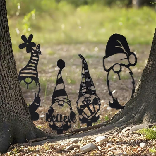 4pcs Metal Garden Gnomes Outdoor Funny Gnome Statues for Yard Art Large Size Decorative Garden Stakes