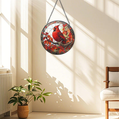 Stained Glass Window Hanging - 7.9-Inch Cardinal Suncatcher Window Decor, Cardinal Gifts for Women, Family and Friends (Birthday/Christmas/Anniversary/Housewarming)