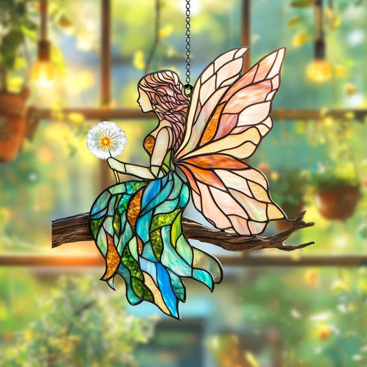 Fairy Cottagecore Acrylic Suncatcher Stained Glass Effect Window Car Hanging Christmas Ornament