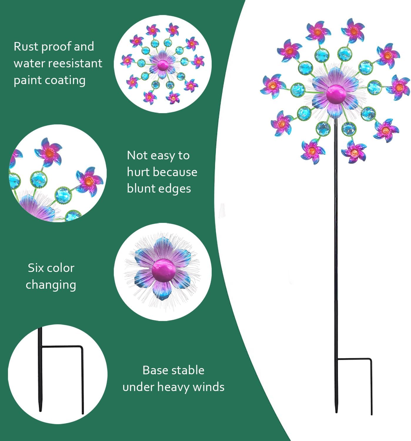 Solar Flower Wind Spinners for Yard and Garden, 40 Inch Solar Windmill Garden Whirligig Kinetic Spinners Decor for Lawn, Patio&Yard, Metal Wind Outdoor Sculpture