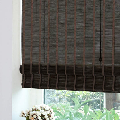 LETAU Wood Window Roman Shades, Bamboo Light Filtering Window Blinds for Outdoor Garden, Patio, Arbor, Porch, Pattern 4