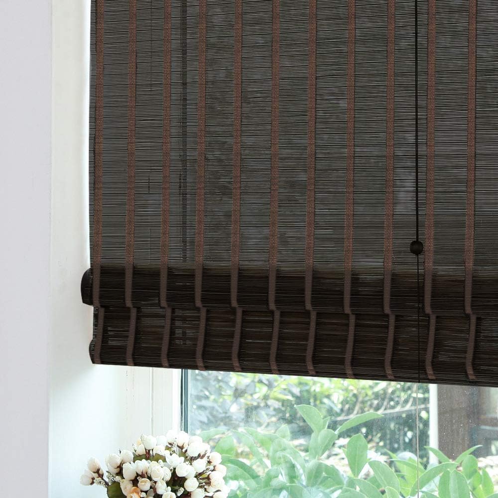 LETAU Wood Window Roman Shades, Bamboo Light Filtering Window Blinds for Indoor Home, Office, Kitchen, Pattern 4
