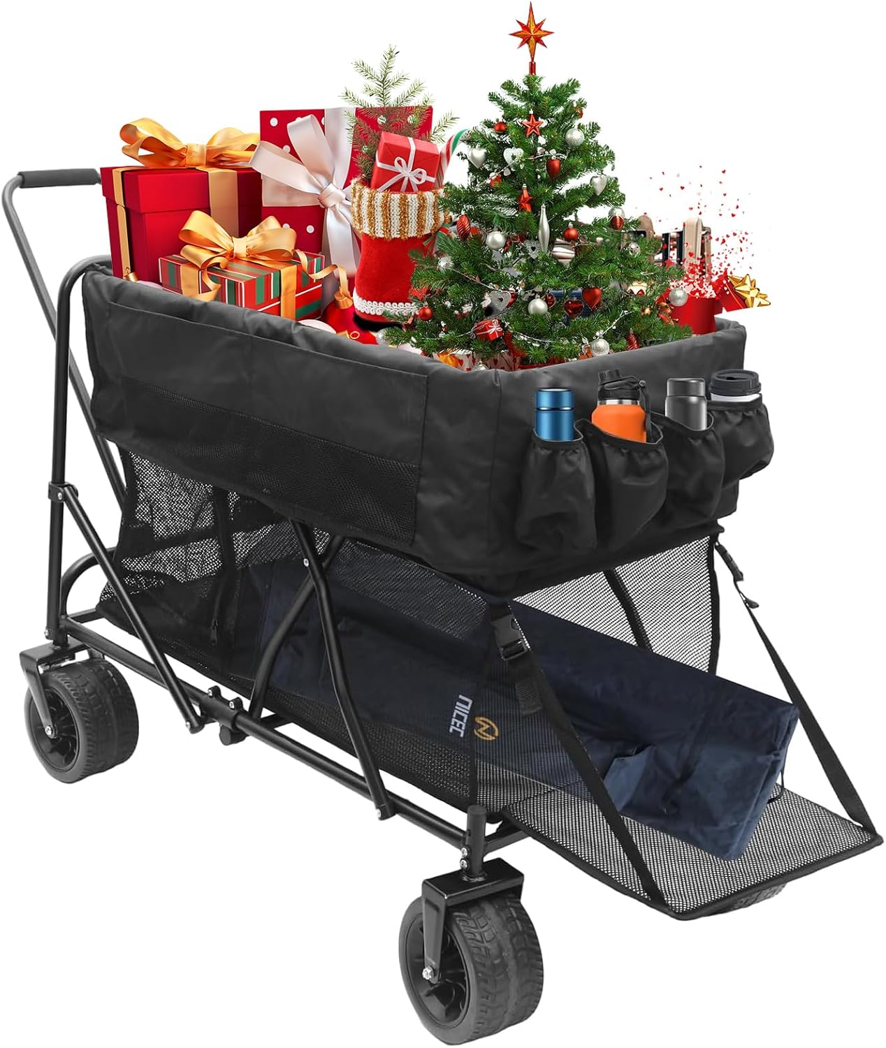 Nice C Push Wagon, Double Decker Wagon, Folding Wagon, Wagons Carts Foldable, Collapsible Wagons, 400L Capacity, Foldable, 47'' Extendable, 4" Wide All Terrain Wheels