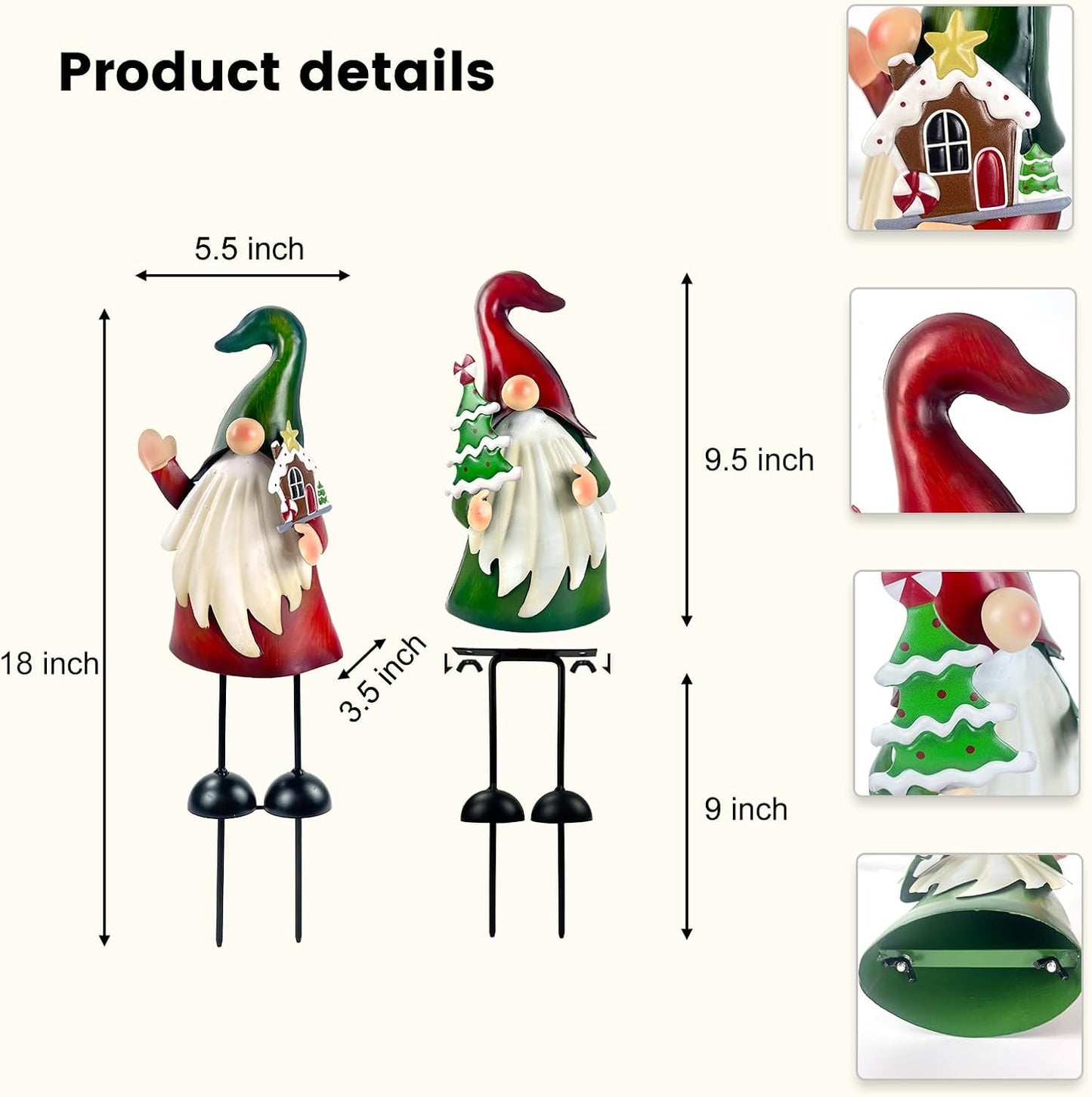 HONGLAND Outdoor Christmas Decorations, 2 PCS Metal Gnome Yard Art Christmas Gnomes 18 Inch Gnome Xmas Decorations for Outside Holiday Lawn Patio Yard Garden Decor