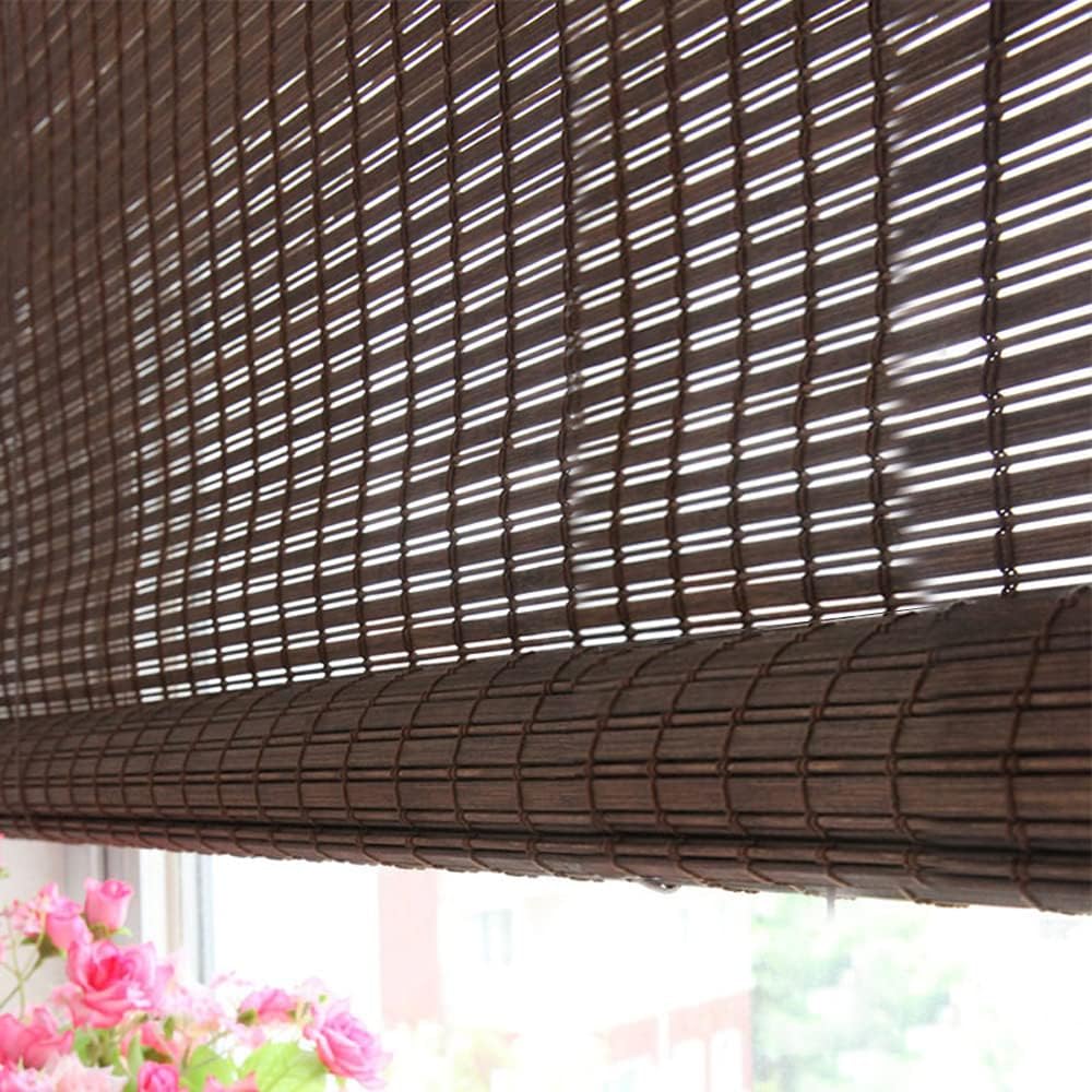 LETAU Cordless Wood Window Roller Shades, Bamboo Light Filtering Window Blinds for Indoor Home, Office, Kitchen, Pattern 8