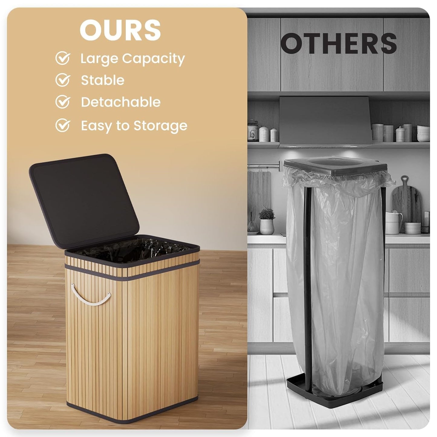 80 Liter/21 Gallon Large Trash Can with Lid, Garbage Bin Wastebasket Made of Bamboo, Outdoor Garbage Can/Waste Bin for Home, Office, Bathroom, Kitchen 24" HX15.8 WX11.8 D (Beech S)